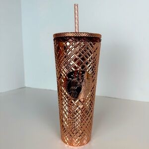 Starbucks Rose Gold Cold Cup Drinkware Embossed Diamond Pattern 24-oz Venti